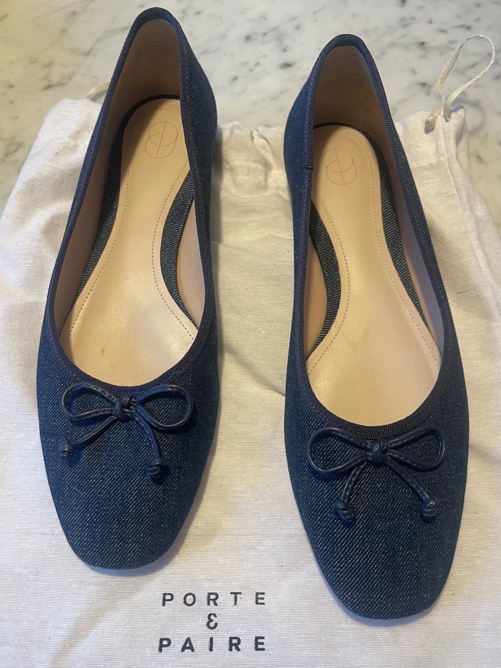 Porte & Paire Navy Denim Ballet Flats, Size 8.5, Navy Blue